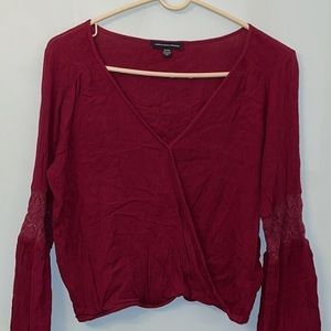 American Eagle Cranberry Bell Sleeve Blouse